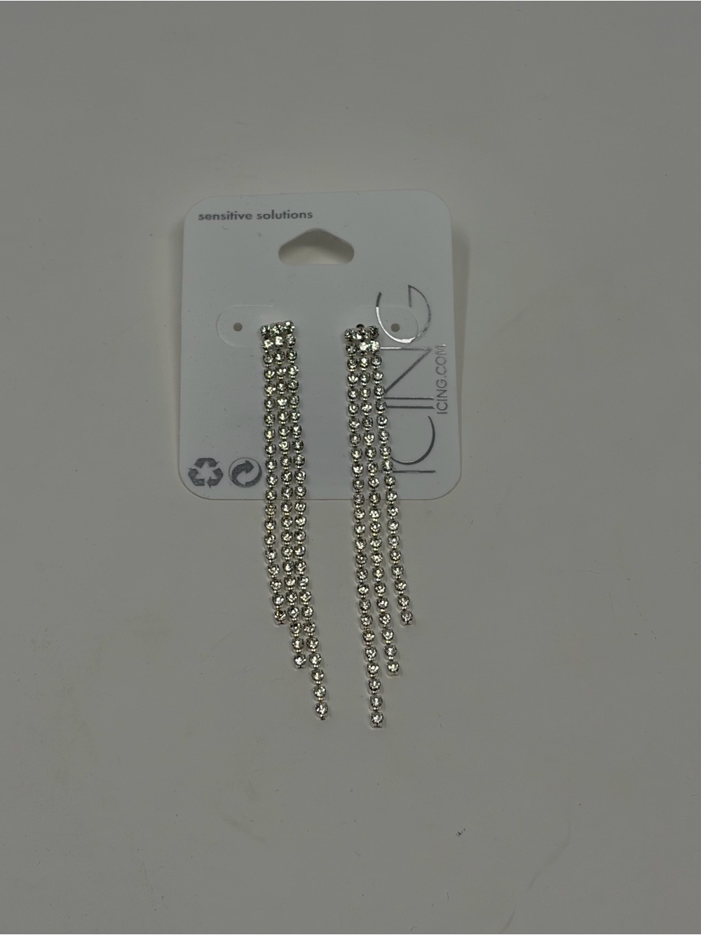 ICING Silver Rhinestone Dangle Earrings - Sensitive Solutions